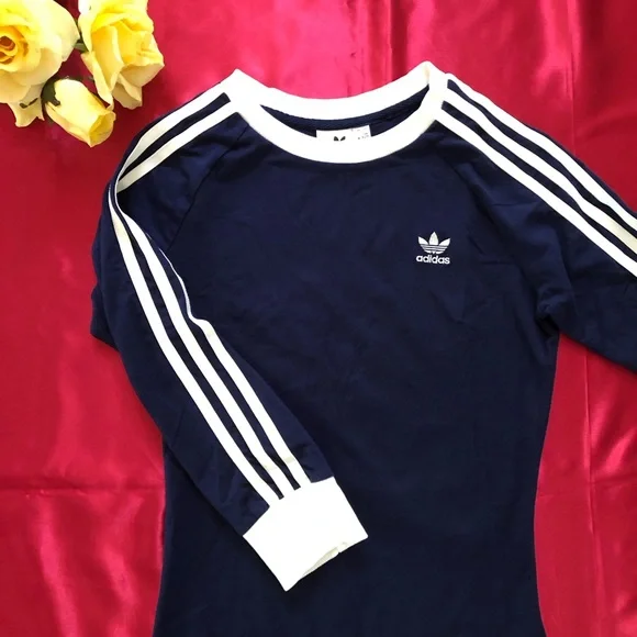 Adidas 3/4 Sleeve Casual/T-Shirt Dress With Crew Neck In Navy Blue - Picture 2 of 6